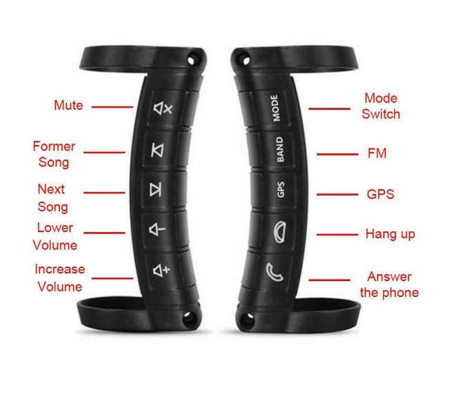 LED Wireless Car Steering Wheel Button Remote Control Black For GPS Stereo Radio