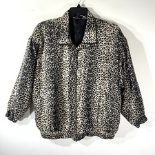 Fuda International Zip Bomber Jacket Women Sz 1X Silk Cheetah Leopard Vintage