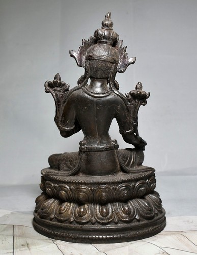 Antiguo templo budista tibetano de 8" estatua de bodhisattva verde dorado de bronce - Imagen 4 de 9