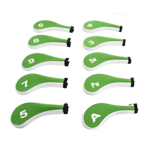 (Green White)10Pcs Golf Iron Cover Set With Zipper Golf Club Headcover EJ - Picture 15 of 22
