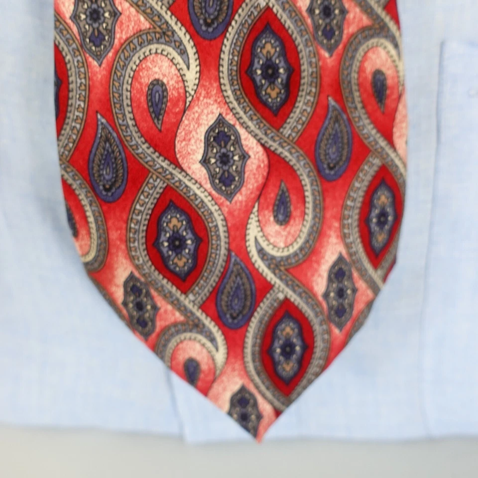 Terno de seda masculino seta gravata gola vermelha cinza paisley contemporâneo ousado faroeste LARGO - Imagem 2 de 4