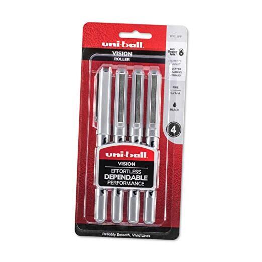 Vision Rollerball Pens (0.7mm), 4 Count 4 Count (Pack of 1) Black Fine Point