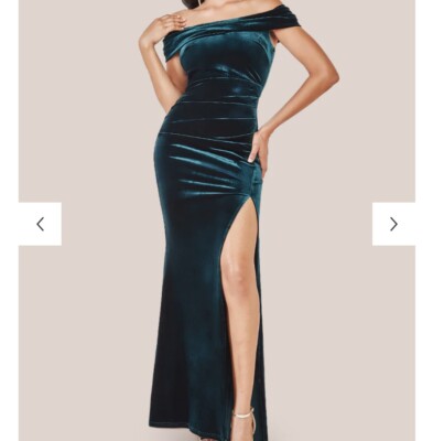 slim fit dress slacks Vintage Velvet Off-Shoulder Ruched Midi Bardot Dress | Retro Cocktail Party Dress main image 0