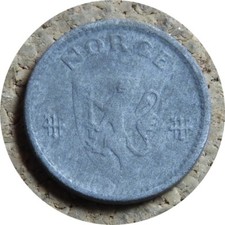 elf Norway 10 Ore 1942 World War II Occupation  Zinc