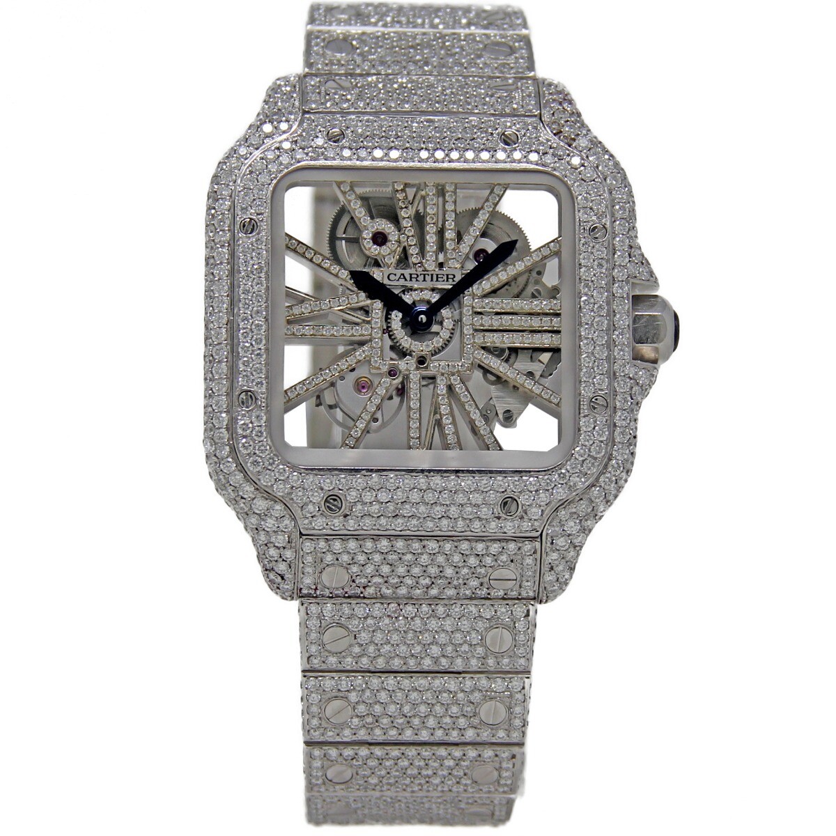 専用出品！Cartier 腕時計 アナログ シルバー！きら星さま！ Cartier 4109 Santos SKELETON LOADED DIAMOND Stainless Steel