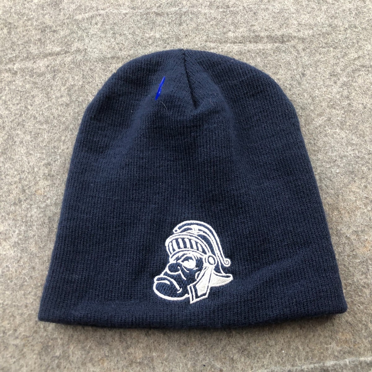 Adidas Beanie Toboggan Skull Cap Blue Fleece Graphic Logo Trojan