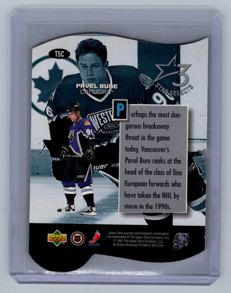 1997 Upper Deck 3 Star Selects Die Cut  #T5C Pavel Bure - Canucks - Image 2 of 2