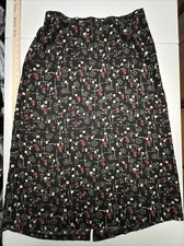 Sag Harbor Midi Skirt Womens Size L Black Red Cream Floral Elastic Back Zipper