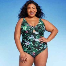 Kona Sol Women's Full Coverage Tummy Control Tie-Front Swimsuit Plus Size 16