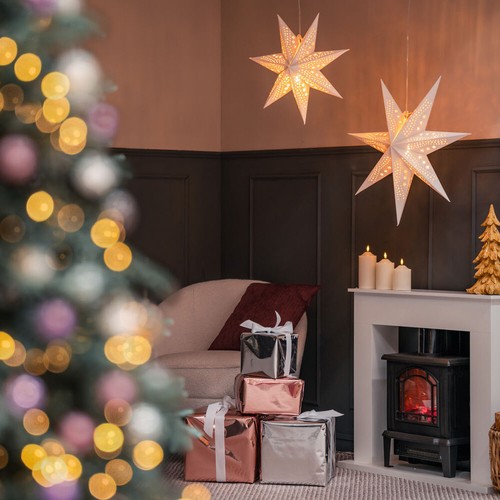 Set of 3 Velvet Paper Star Lights Christmas Plug In Wall Lights Xmas Decorations - Picture 13 of 15