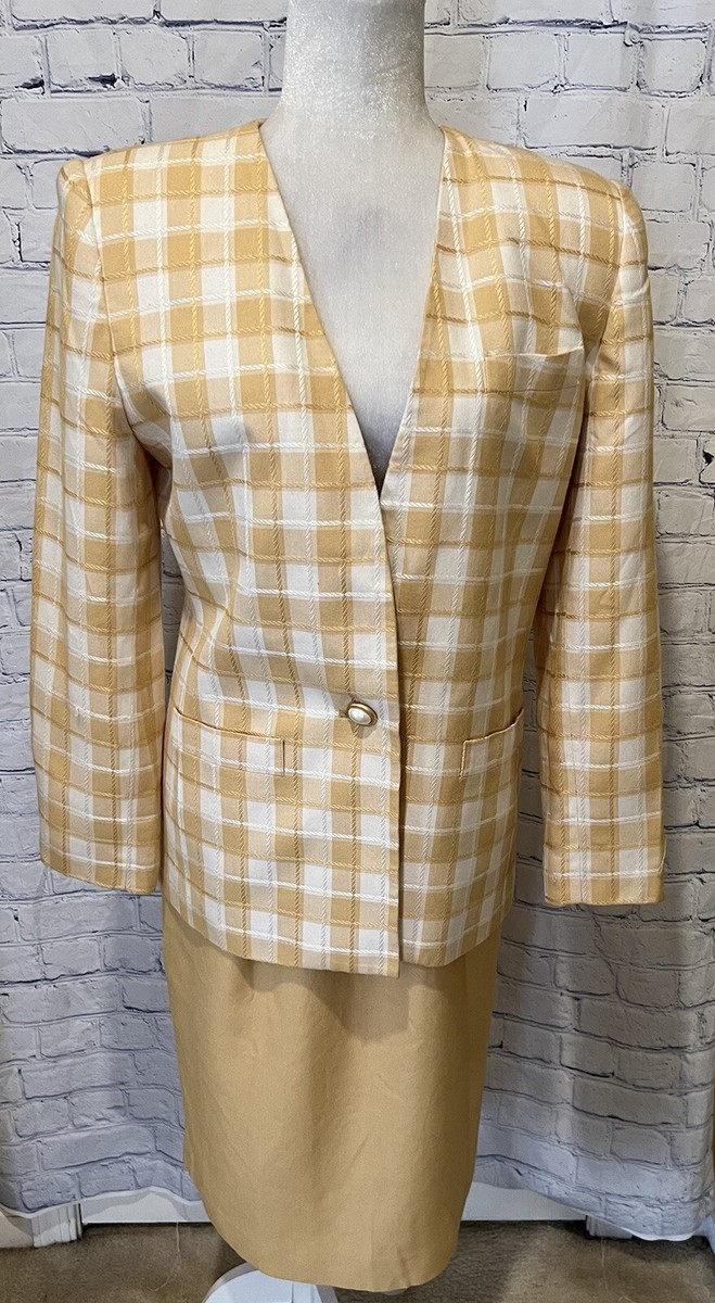 Vintage Sassoon women’s two-piece yellow plaid skirt Suit Set size