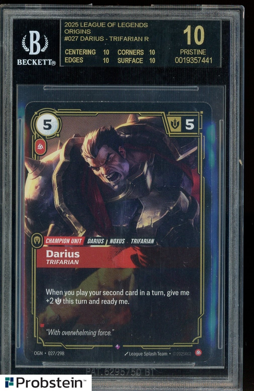 2025 Riftbound Origins EN Alternate Art #027 Darius Trifarian BGS 10 BLACK LABEL