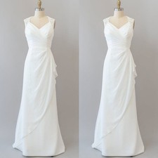 Beach Boho Wedding Dress Beaded Cap Sleeve Chiffon Ruffle Side Bridal Gowns