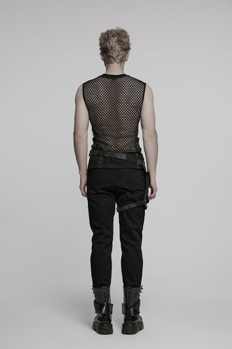 Punk Rave Men Black Gothic Cyber Punk Mesh Patchwork Vest Sleeveless Tops - Bild 8 von 18