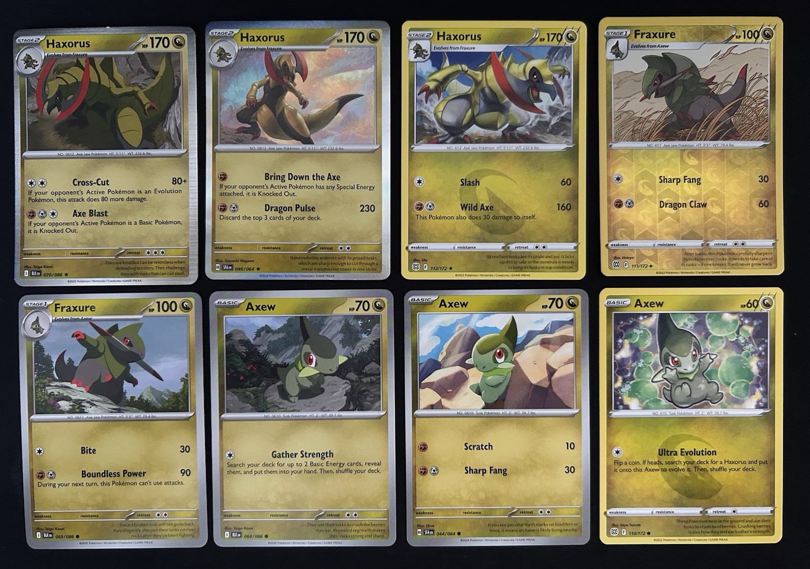 Pokémon TCG Axew, Fraxure, & Haxorus Lot: 8 Card Collection Set