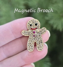 Gingerbread Man MAGNETIC Brooch pin. Holiday, Christmas, Cookie. Men's tie pin