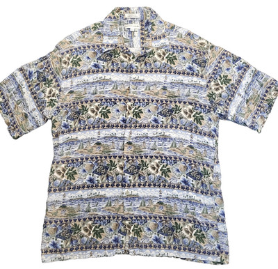 Pierre Cardin Mens L  Shirt Tropical Short Sleeve Button Up VTG