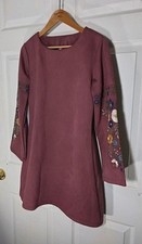 Unbranded Dress Faux Suede Long Sleeve Embroidered Boho Hippie Size 
