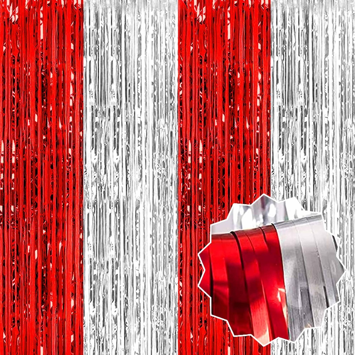 Foil Metallic Fringe Tinsel Curtain – Red Backdrop For Party Decor, Christmas & Events