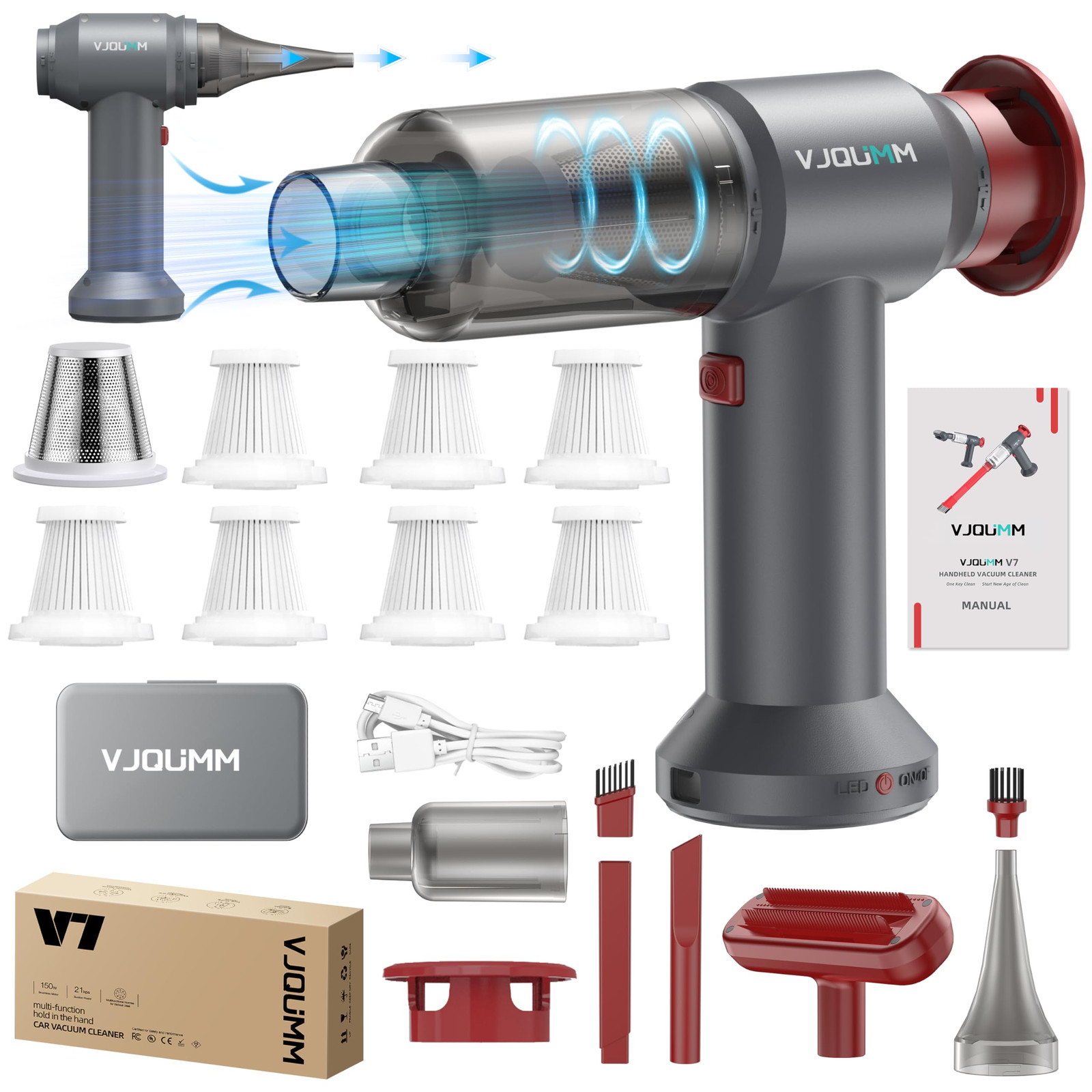 Car Vacuum Portable Cordless, 21Kpa Mini Handheld Vacuum & Multi Accessories,...