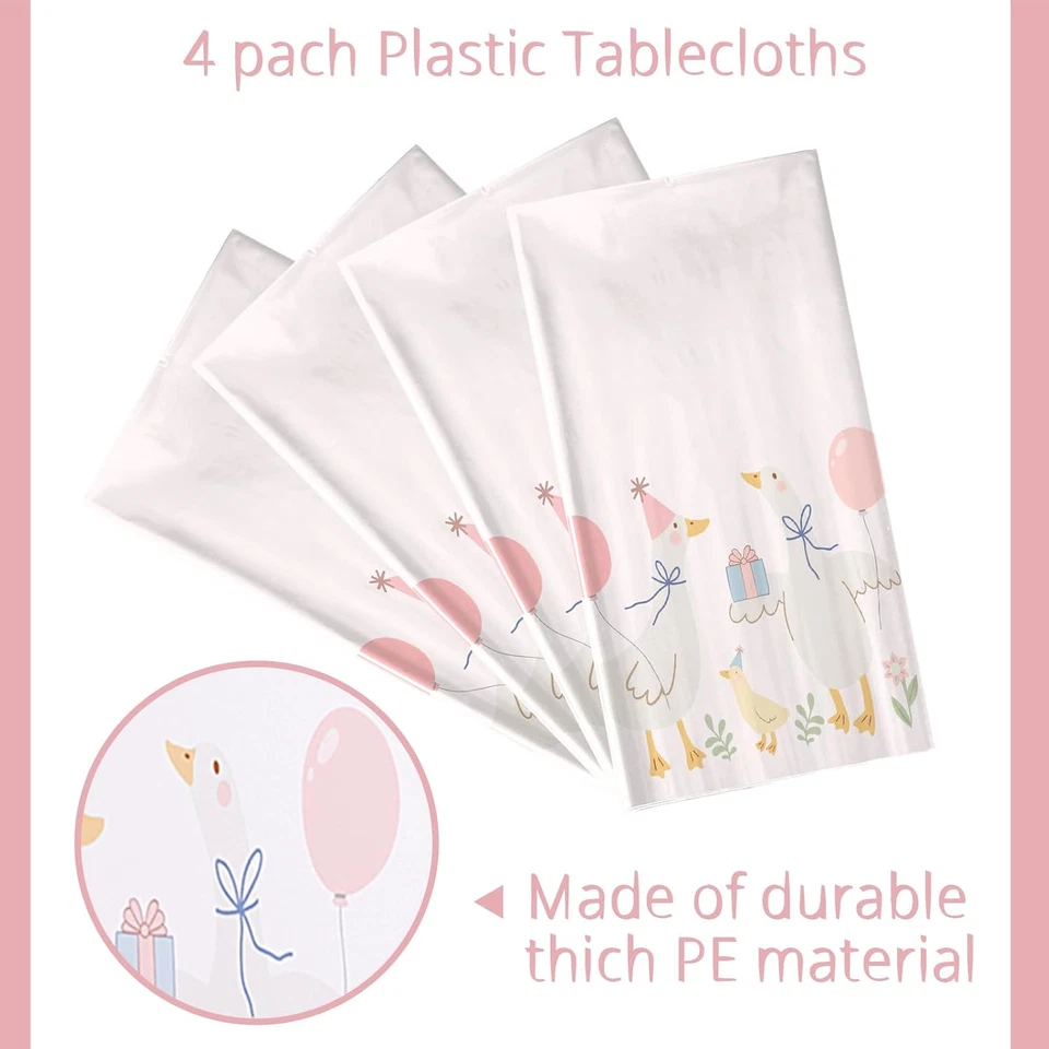 4 Piezas Manteles de Fiesta de Cumpleaños Silly Goose Rosa 1ª Pestaña de Guinga Baby Shower... Foto 2 de 4