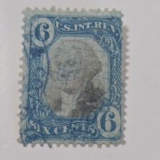 Joystamp : 1871 Scott R108 occasion 6¢ bleu et noir cv : 300 $ USA Revenu R12a