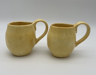 2 Aletha Soule Pottery Yellow Gold Coffee Mugs 1997 Used 14 Oz Capacity