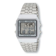 CASIO A500WA-7 Vintage Digital Quartz World Time Stainless Steel Watch Grey