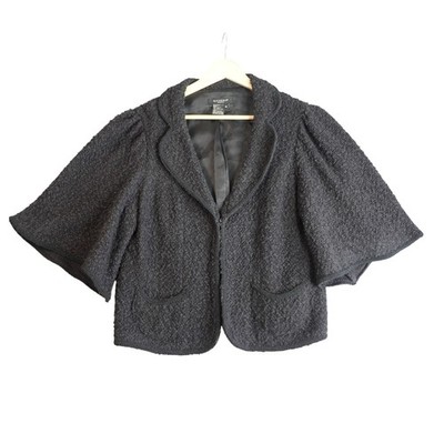 Vintage Sandro Cropped Blazer Womens M Black Wool Cape Bolero Parisian Goth 90s