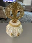 Fenton Milk Glass Iridized Hand Painted Beaded Melon Perfume Bottle Signed Mint