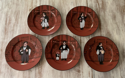 Guy Buffet Williams Sonoma LES GARCONS Waiters Salad Dessert Plates Set 5