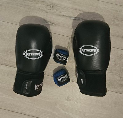Mathews Boxhandschuhe 14 oz + Bandangen Boxerhandschuhe Leder Echtleder