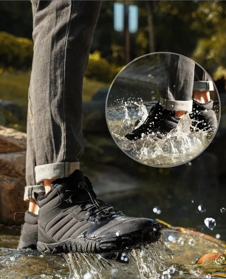 Hombres Plataforma Nieve Botines Gruesa Gamuza Antideslizantes Cálidos Zapatos al Aire Libre Negros Foto 3 de 4