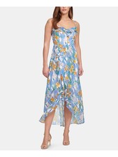 KENSIE Womens Light Blue Spaghetti Strap V Neck Tea-Length Hi-Lo Dress 2