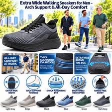 Mens Extra Wide Slip On Walking Shoes Arch Support Wide Toe Box Mesh Sneakers
