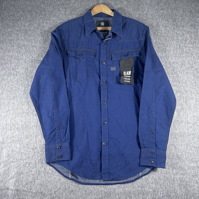 G-Star Raw Indigo Dyed Cotton Men s L/S Button Front Size Medium Slim NWT