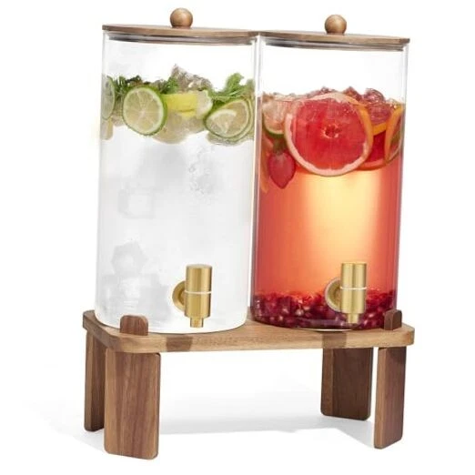 2 PCS 1.5 Gallon Drink dispenser, Glass Beverage Dispenser With Wood Stand,