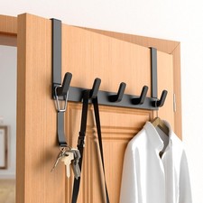 Over Door Hooks Rack Heavy Duty 5 Hook Hanger Matte Black for 1 3/8 Doors
