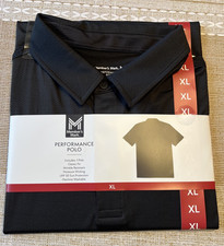 Men's Performance Polo Shirt Short Sleeve Black Classic Fit Size XL NEW