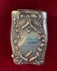 Antique American Art Nouveau Sterling Silver Match Safe Vesta 1920s Scroll Bow