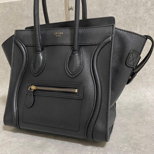 Celine Micro Luggage S-CU•0133 Handbag Black Calfskin Leather