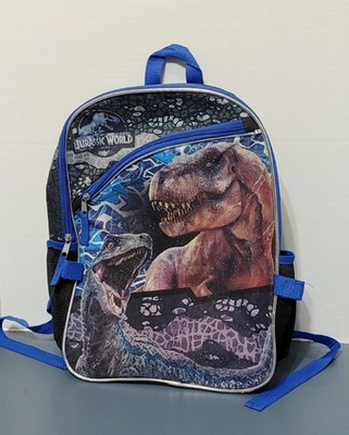 Jurassic World Backpack Dinosaur T Rex Blue Zip Pockets 16''X14''X5''