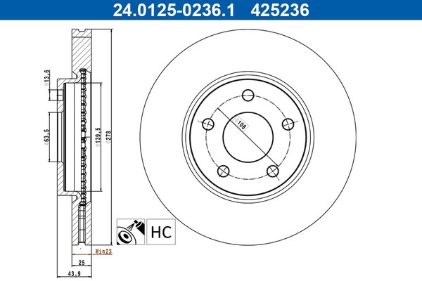 2X ATE Bremsscheibe 24.0125-0236.1 FüR Ford Puma J2K CF7 Ecoboost Mhev Flexifuel-image