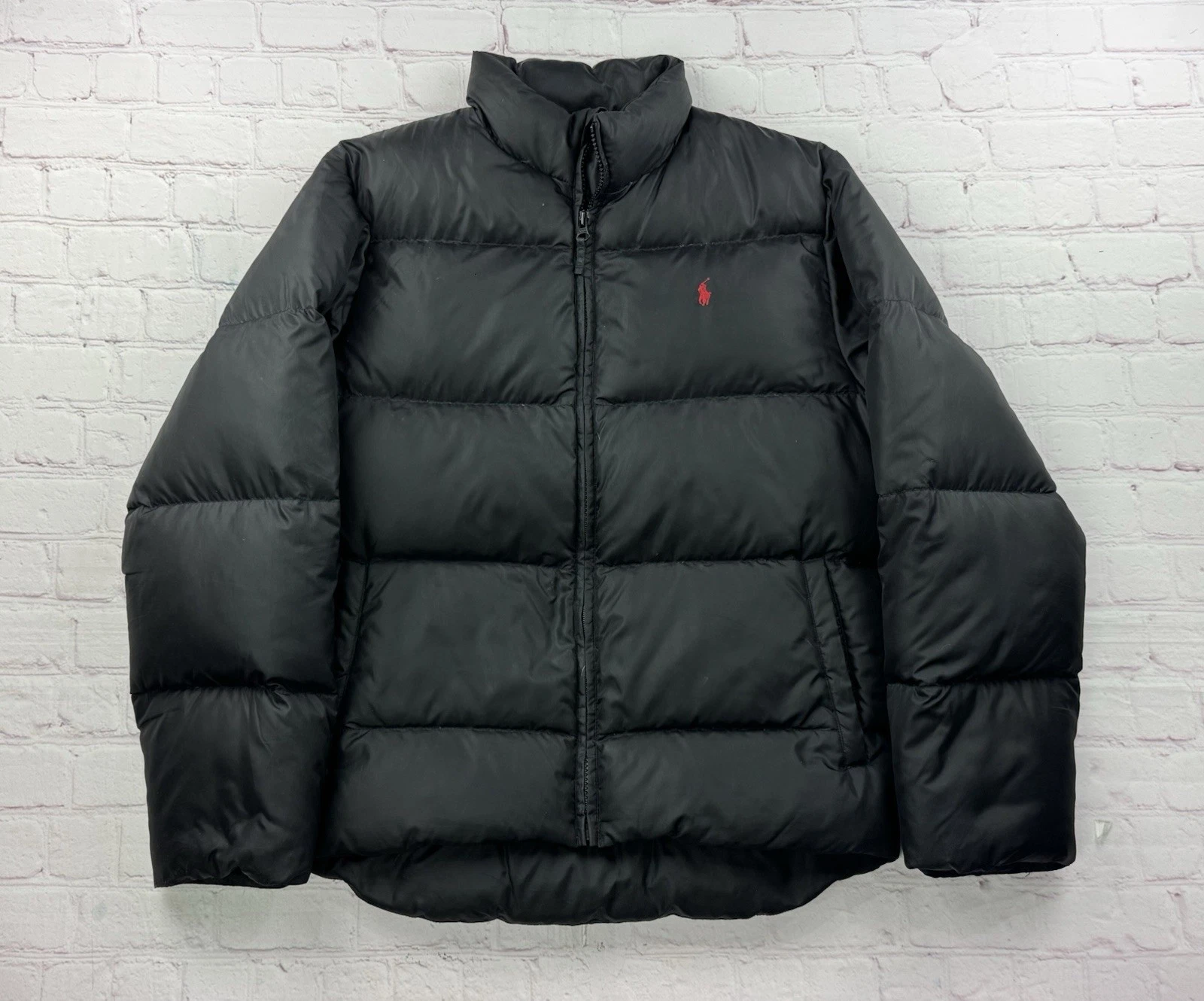 Polo Ralph Lauren Puffer Jacket Youth Large 16/18 Black Red Pony Down Filled