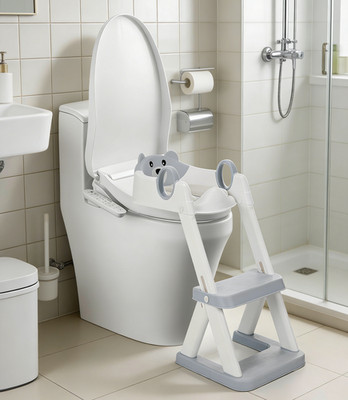 2-in-1 Kinder-Toiletten-Tritttrainer, Lern-Toilettensitz mit Trainer-Tiermuster