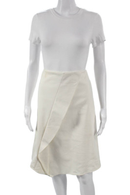 Tibi Womens Wrap Skirt White Cotton Zip Knee Length Size 0