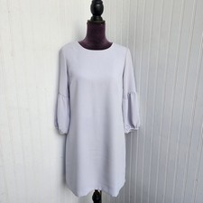 Ann Taylor Dress Women Light Gray Keyhole Shirt Shift Balloon 3/4 Sleeve 6P