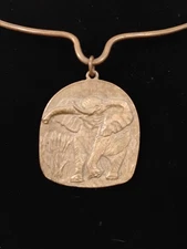 Rare Jeep Collins Brass Elephant Pendant (Noah's Ark) Collar Necklace 16" Ring