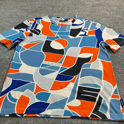 Sean John Blue/Orange/White/Black Graphic Print T-Shirt M Crew Neck Short Sleeve