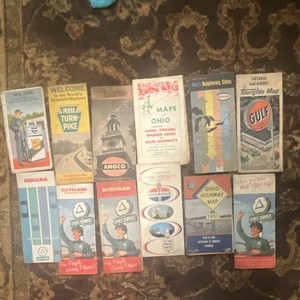 Vintage  Highway Road Map Lot12 Gulf , Amoco, Sohio, Ohio, PA, New York,Indiana.